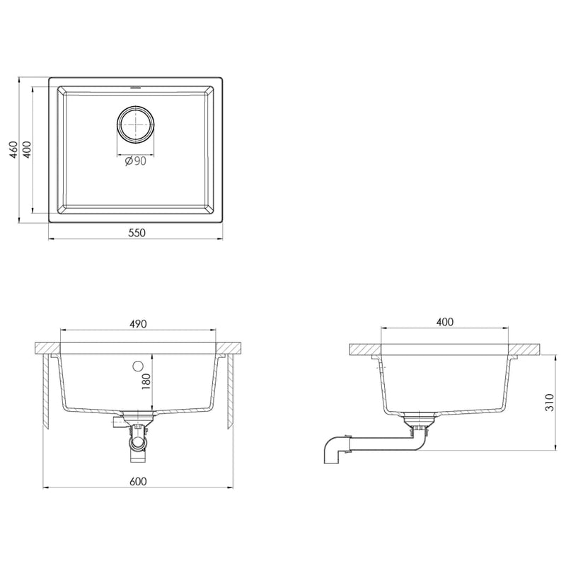 vidaXL Kitchen Sink with Overflow Hole Black Granite