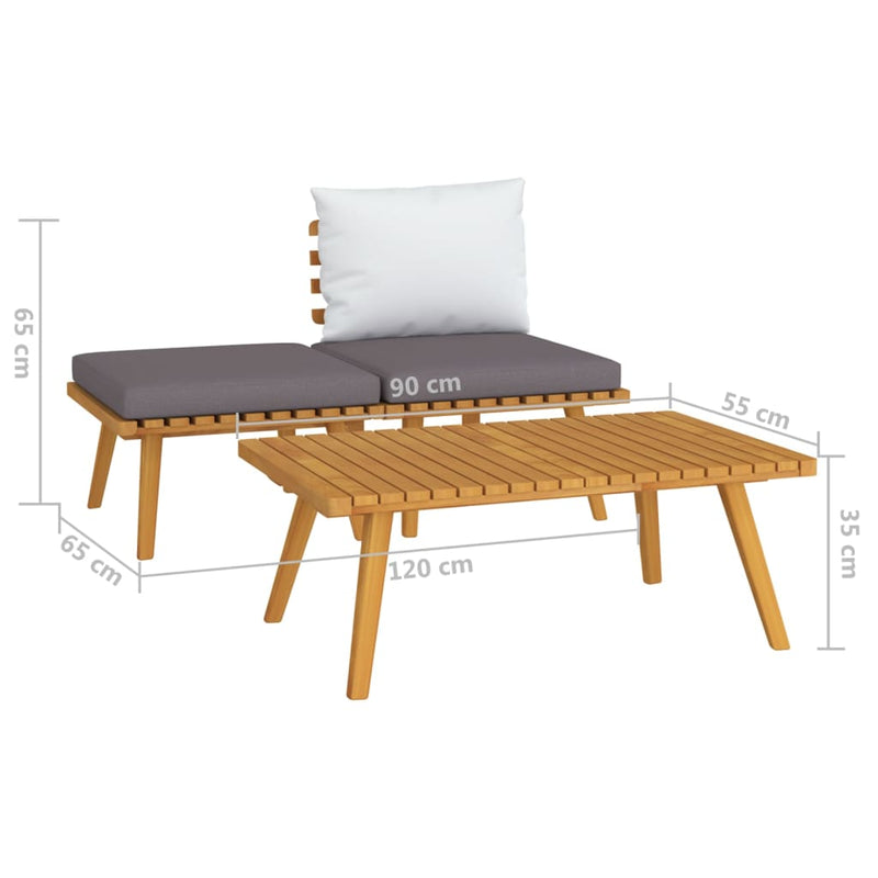 vidaXL 3 Piece Garden Lounge Set with Cushions Solid Acacia Wood