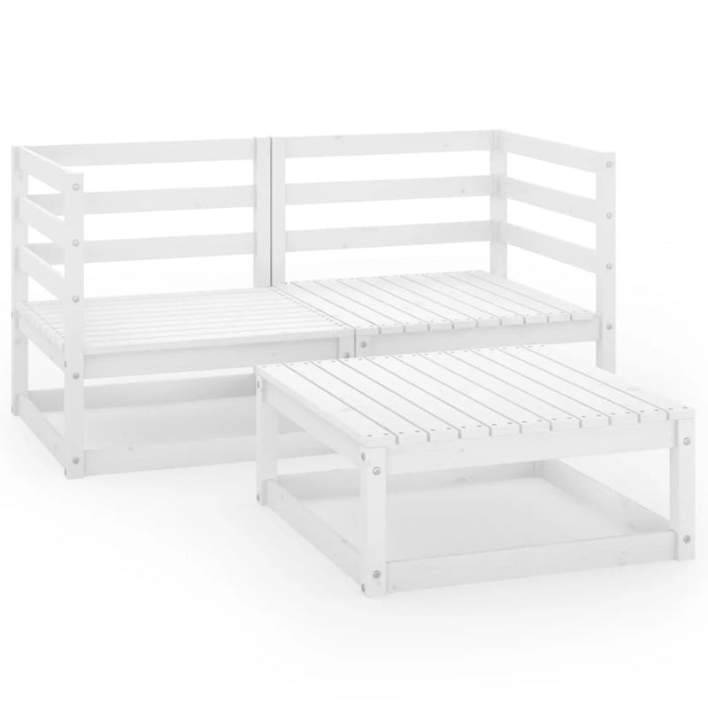 vidaXL 3 Piece Garden Lounge Set White Solid Pinewood