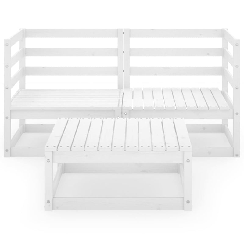 vidaXL 3 Piece Garden Lounge Set White Solid Pinewood
