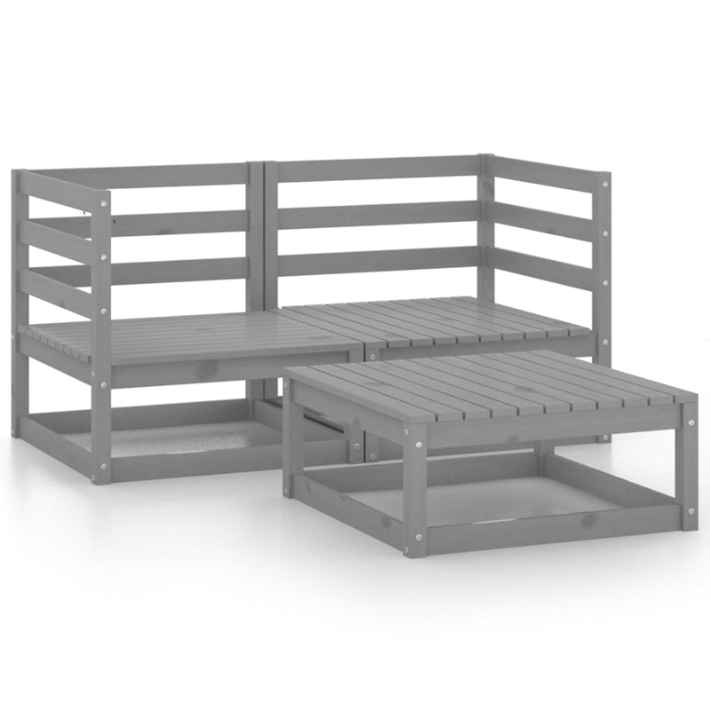 3 Piece Garden Lounge Set Grey Solid Pinewood