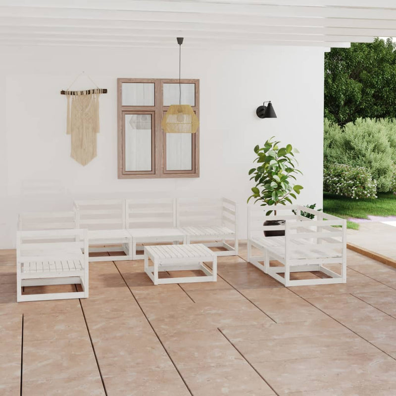 vidaXL 8 Piece Garden Lounge Set White Solid Pinewood