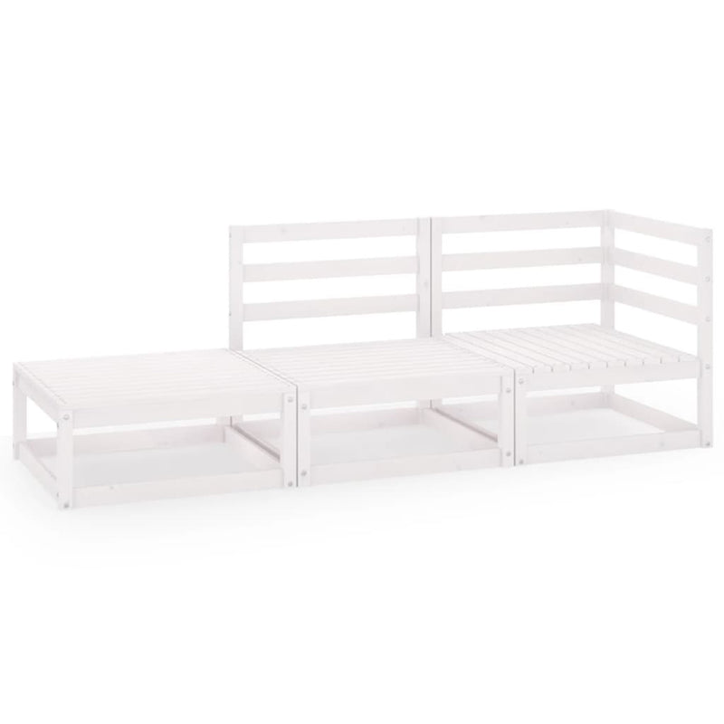 vidaXL 3 Piece Garden Lounge Set White Solid Wood Pine
