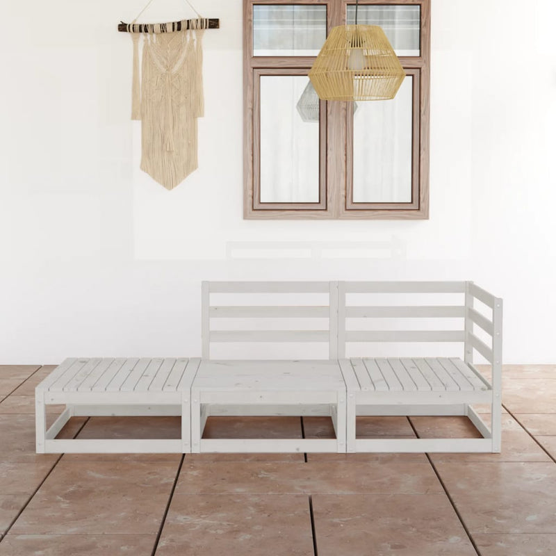 vidaXL 3 Piece Garden Lounge Set White Solid Wood Pine