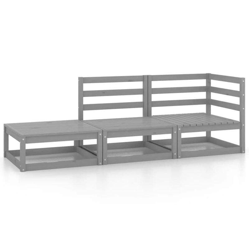 vidaXL 3 Piece Garden Lounge Set Grey Solid Wood Pine