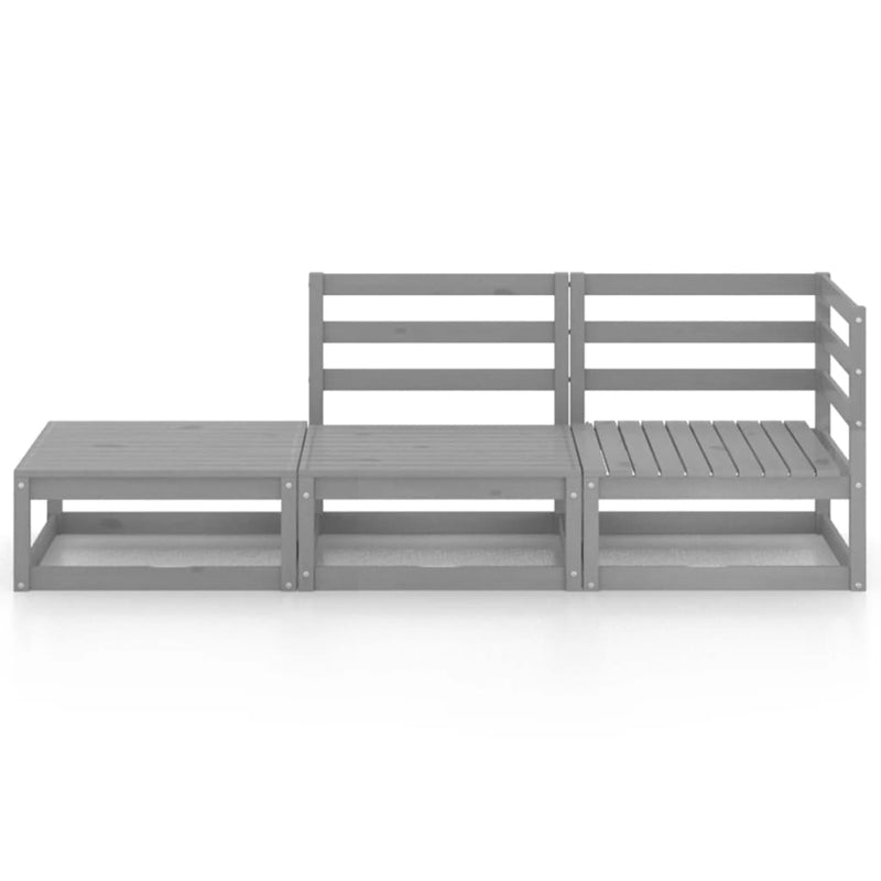 vidaXL 3 Piece Garden Lounge Set Grey Solid Wood Pine