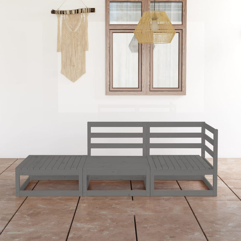 vidaXL 3 Piece Garden Lounge Set Grey Solid Wood Pine