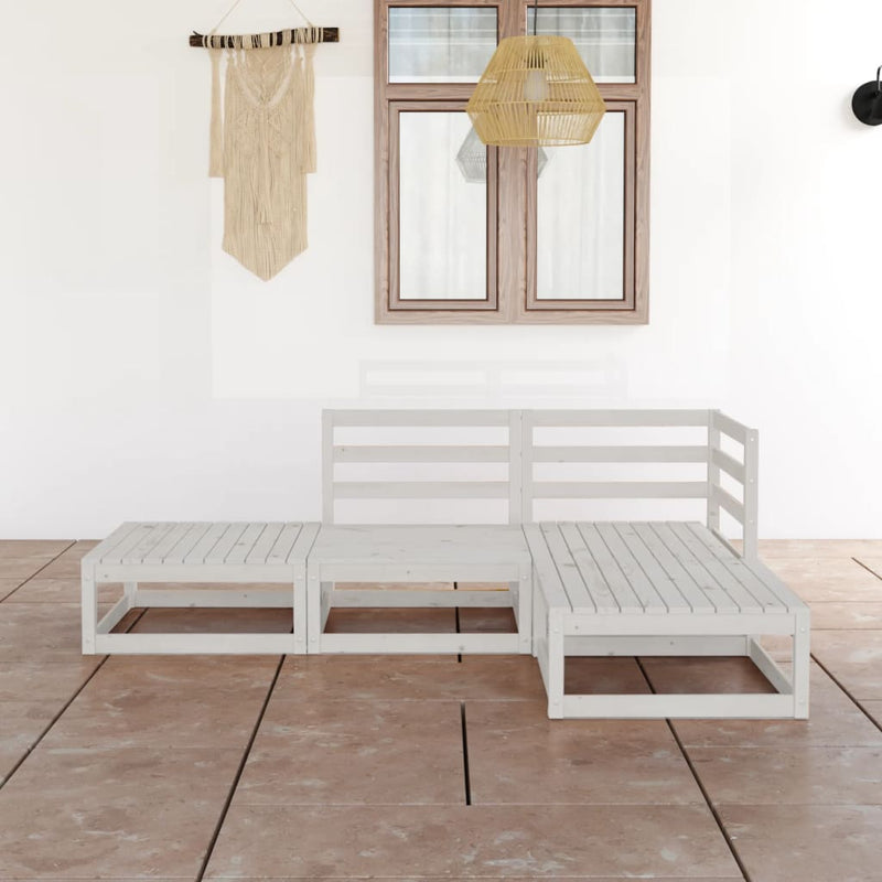 4 Piece Garden Lounge Set White Solid Pinewood