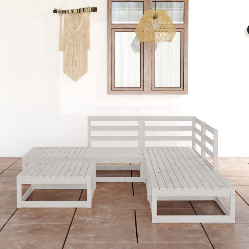 vidaXL 6 Piece Garden Lounge Set White Solid Pinewood