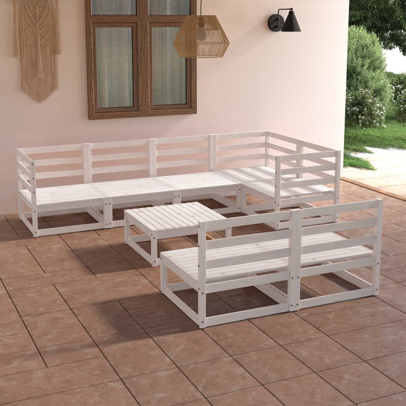 vidaXL 8 Piece Garden Lounge Set White Solid Pinewood