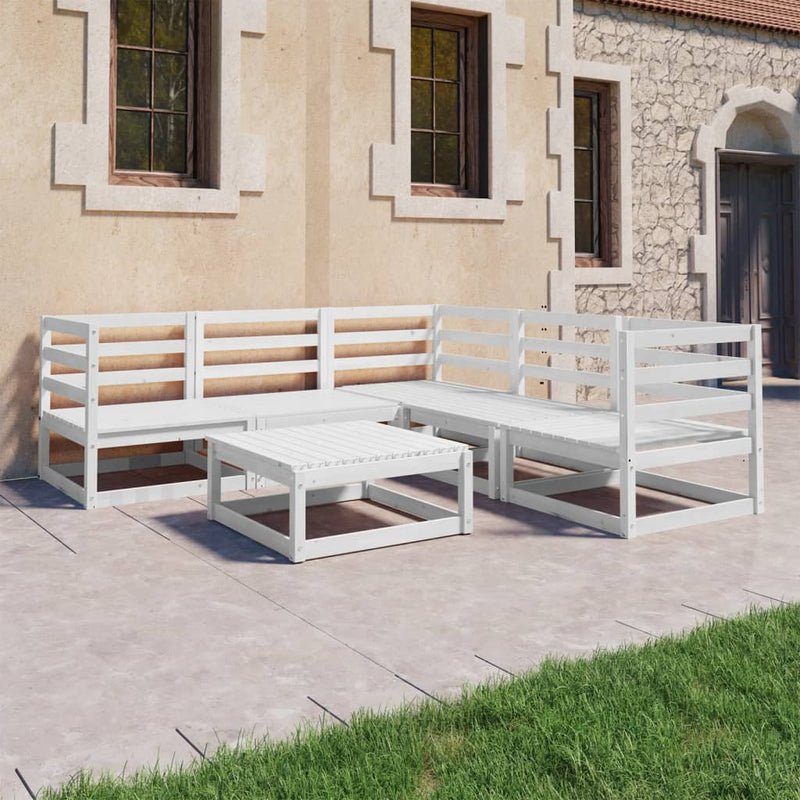 vidaXL 6 Piece Garden Lounge Set White Solid Pinewood