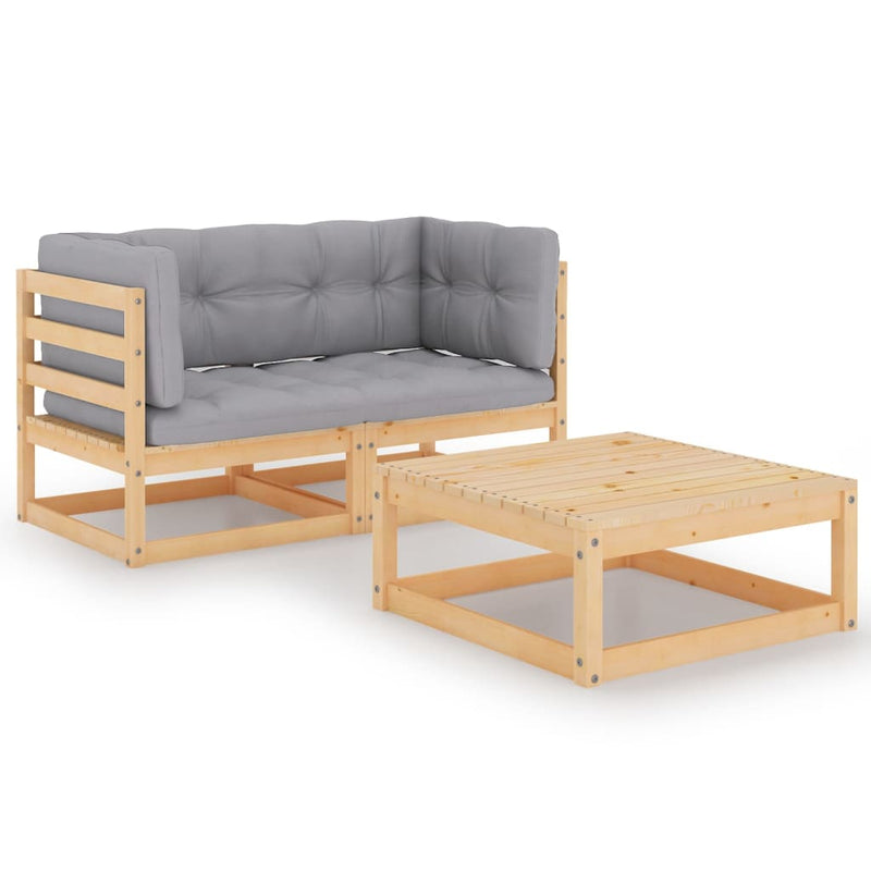 vidaXL 3 Piece Garden Lounge Set with Cushions Solid Pinewood