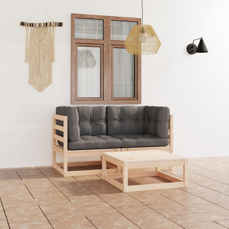 vidaXL 3 Piece Garden Lounge Set with Cushions Solid Pinewood