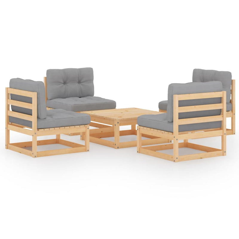 vidaXL 5 Piece Garden Lounge Set with Cushions Solid Pinewood