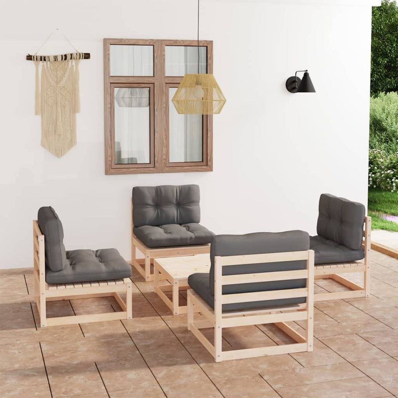 vidaXL 5 Piece Garden Lounge Set with Cushions Solid Pinewood