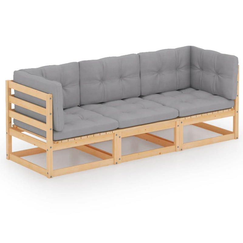 vidaXL 3-Seater Garden Sofa with Cushions Solid Pinewood