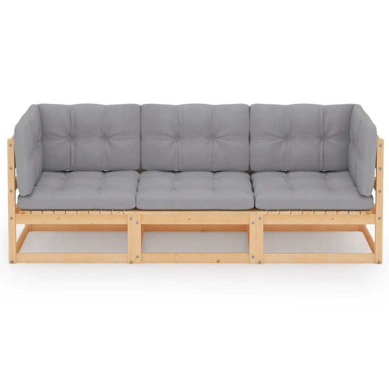 vidaXL 3-Seater Garden Sofa with Cushions Solid Pinewood