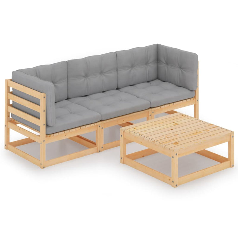 vidaXL 4 Piece Garden Lounge Set with Cushions Solid Pinewood