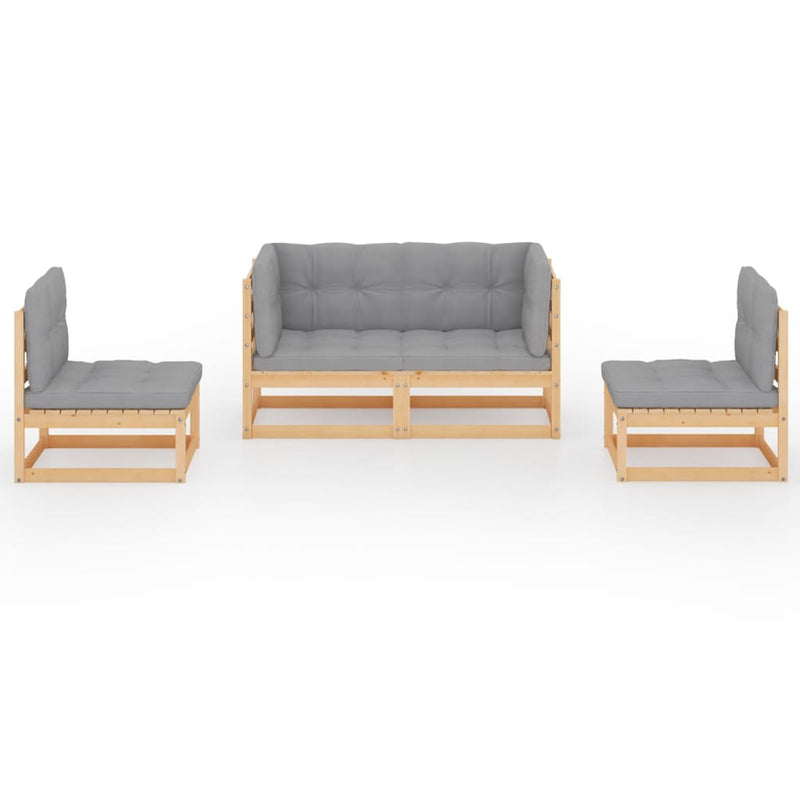vidaXL 4 Piece Garden Lounge Set with Cushions Solid Pinewood