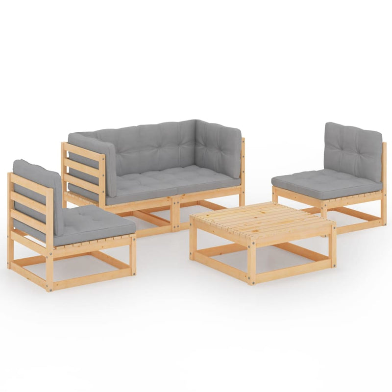 vidaXL 5 Piece Garden Lounge Set with Cushions Solid Pinewood