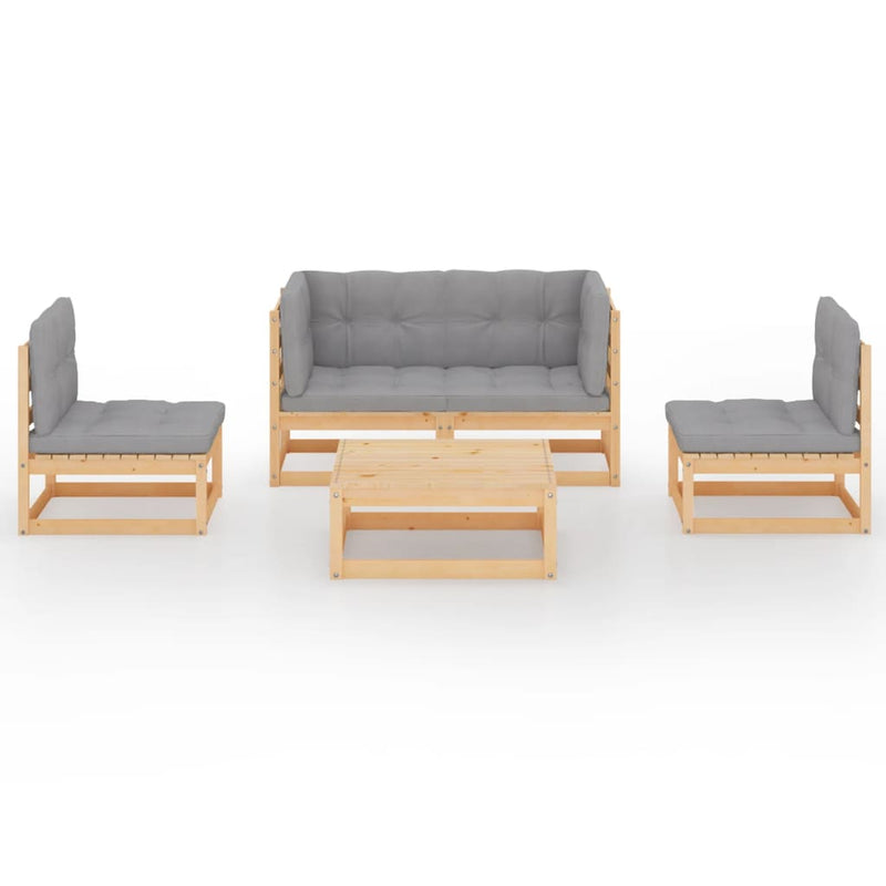 vidaXL 5 Piece Garden Lounge Set with Cushions Solid Pinewood