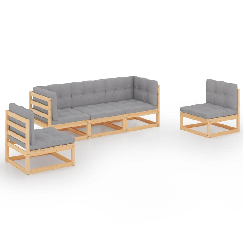 vidaXL 5 Piece Garden Lounge Set with Cushions Solid Pinewood