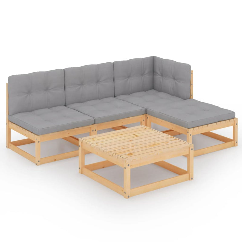 vidaXL 5 Piece Garden Lounge Set with Cushions Solid Pinewood