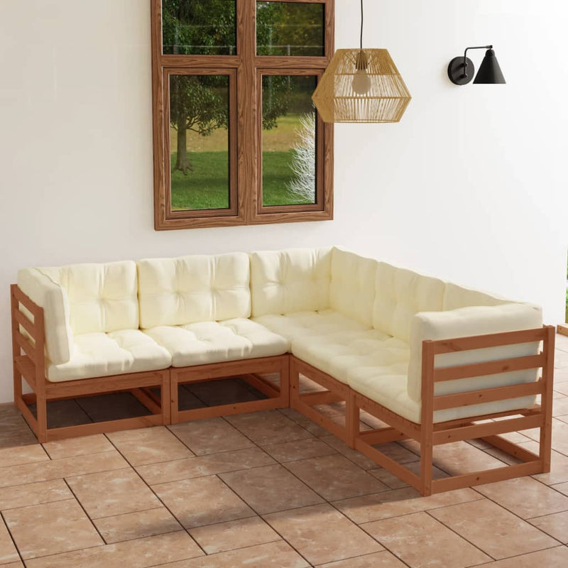 vidaXL 5 Piece Garden Lounge Set with Cushions Solid Pinewood