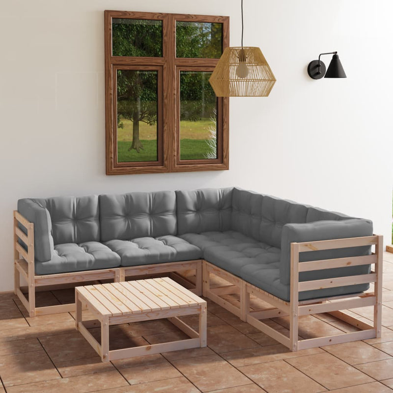 vidaXL 6 Piece Garden Lounge Set with Cushions Solid Pinewood