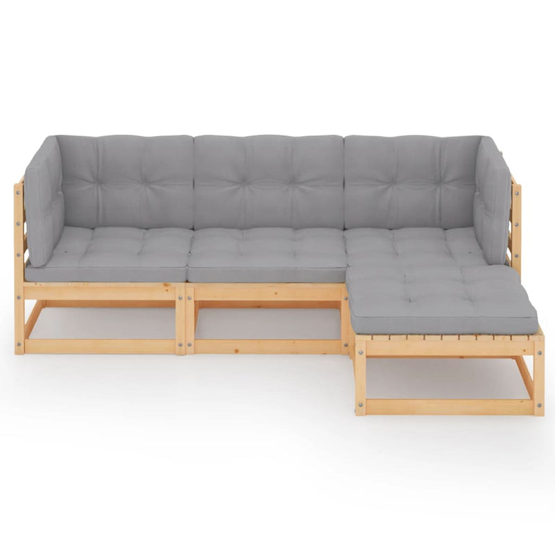 vidaXL 4 Piece Garden Lounge Set with Cushions Solid Pinewood