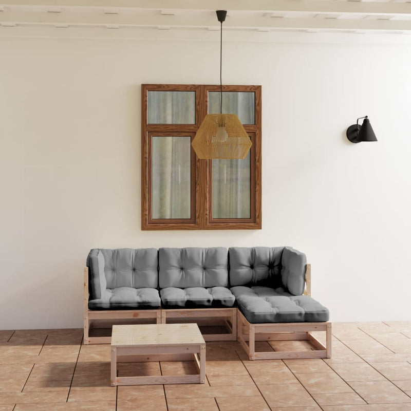 vidaXL 5 Piece Garden Lounge Set with Cushions Solid Pinewood