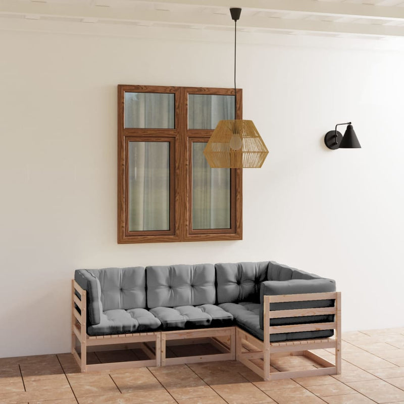 vidaXL 4 Piece Garden Lounge Set with Cushions Solid Pinewood
