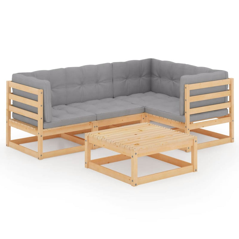 vidaXL 5 Piece Garden Lounge Set with Cushions Solid Pinewood