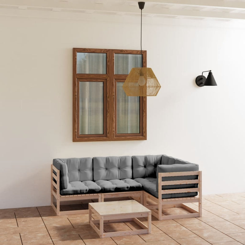 vidaXL 5 Piece Garden Lounge Set with Cushions Solid Pinewood