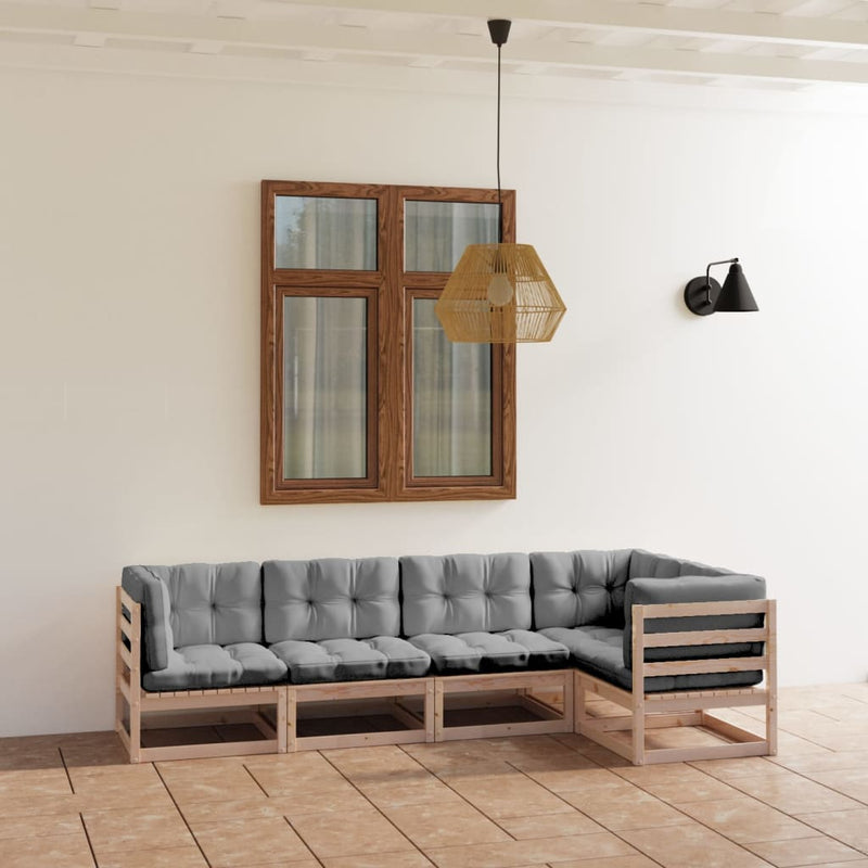 vidaXL 5 Piece Garden Lounge Set with Cushions Solid Pinewood