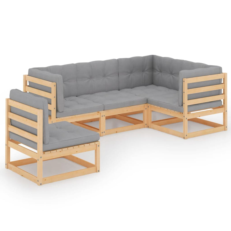 vidaXL 5 Piece Garden Lounge Set with Cushions Solid Pinewood