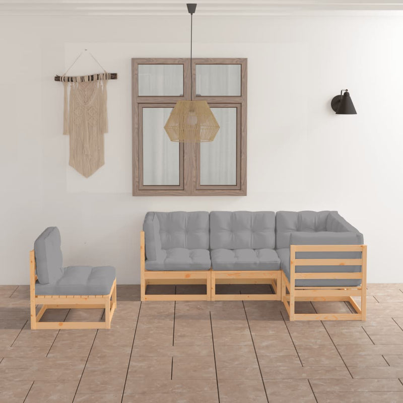 vidaXL 5 Piece Garden Lounge Set with Cushions Solid Pinewood