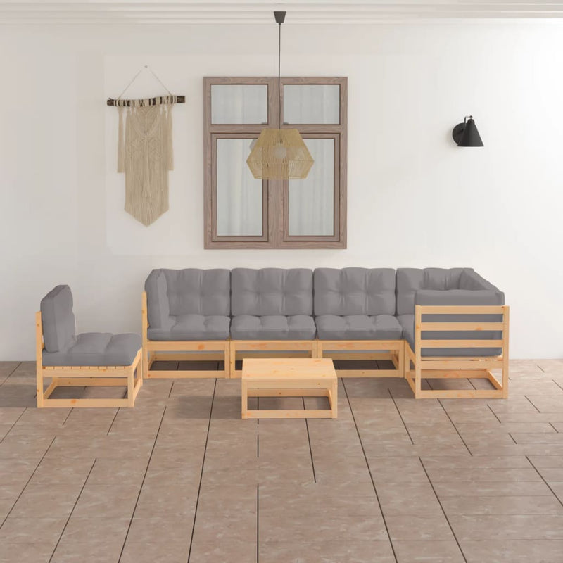vidaXL 7 Piece Garden Lounge Set with Cushions Solid Pinewood