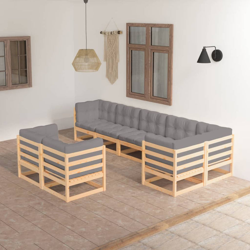 vidaXL 8 Piece Garden Lounge Set with Cushions Solid Pinewood