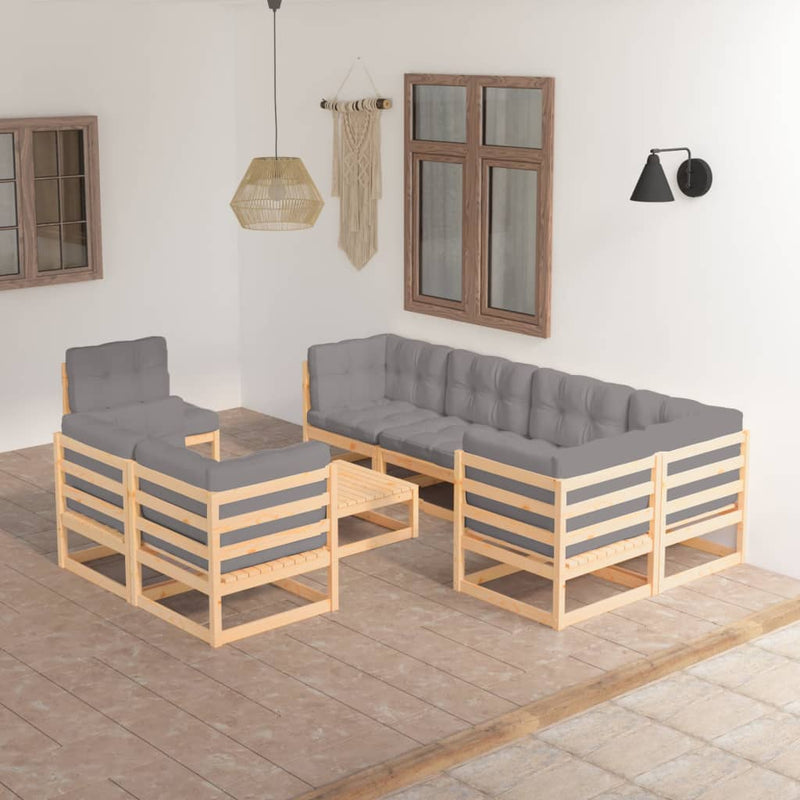vidaXL 9 Piece Garden Lounge Set with Cushions Solid Pinewood