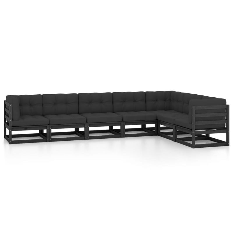 vidaXL 7 Piece Garden Lounge Set with Cushions Black Solid Pinewood