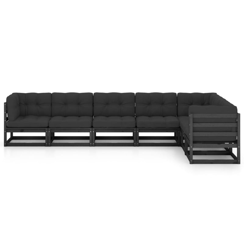 vidaXL 7 Piece Garden Lounge Set with Cushions Black Solid Pinewood
