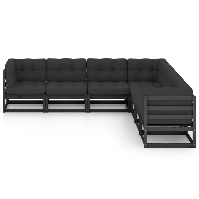vidaXL 7 Piece Garden Lounge Set with Cushions Black Solid Pinewood
