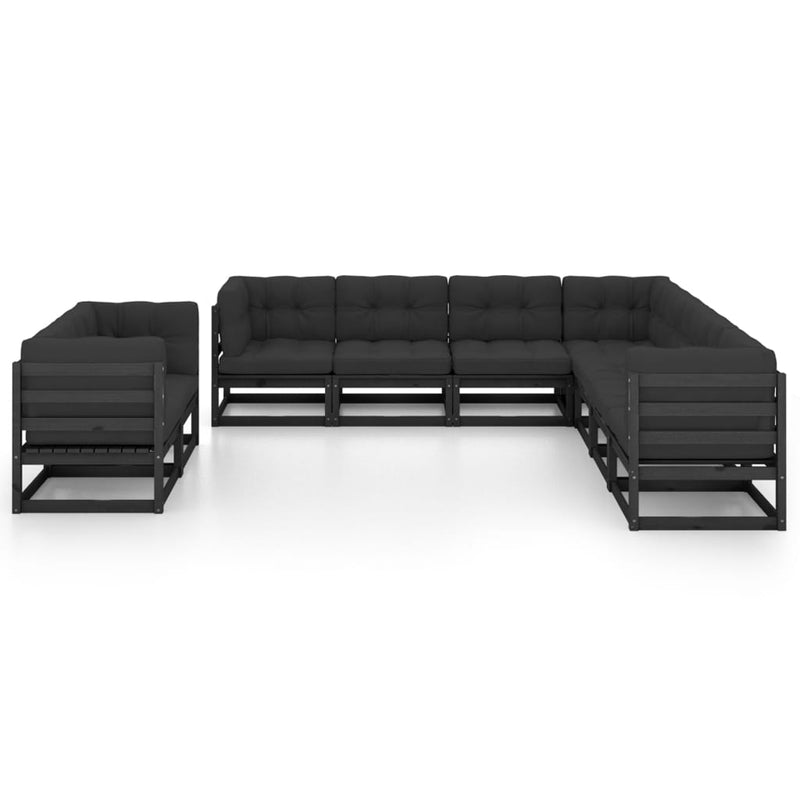 vidaXL 9 Piece Garden Lounge Set with Cushions Black Solid Pinewood