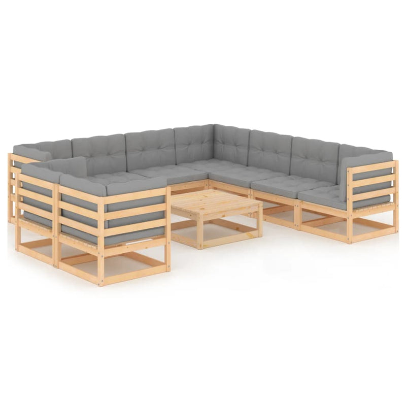 vidaXL 10 Piece Garden Lounge Set with Cushions Solid Pinewood