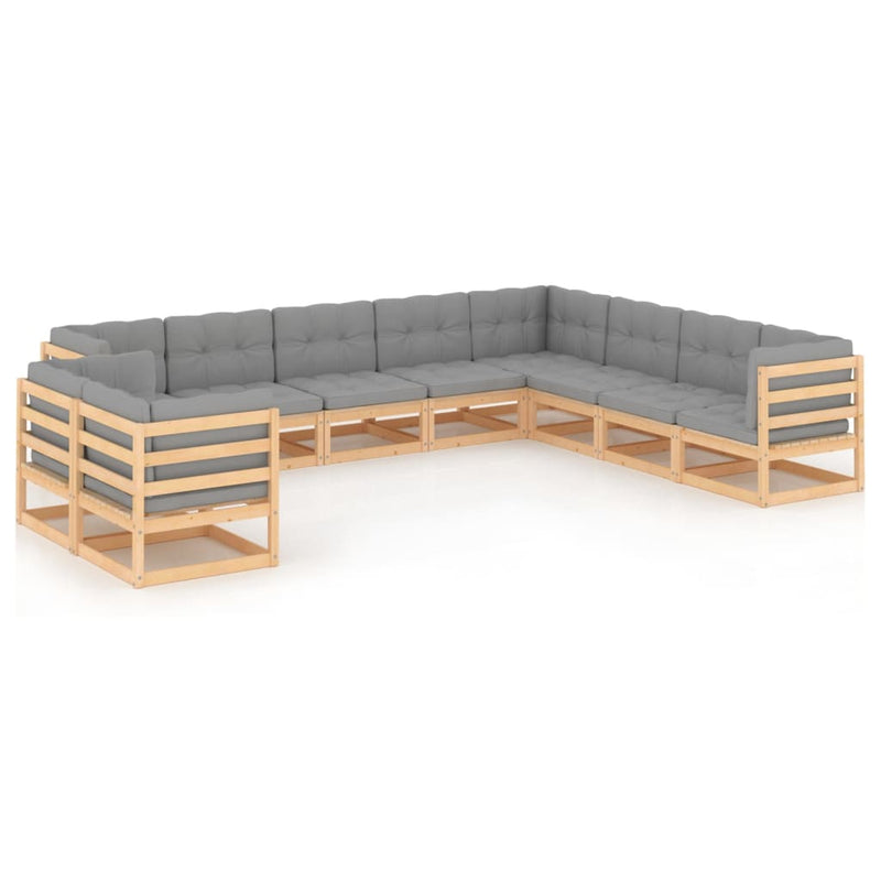vidaXL 10 Piece Garden Lounge Set with Cushions Solid Pinewood