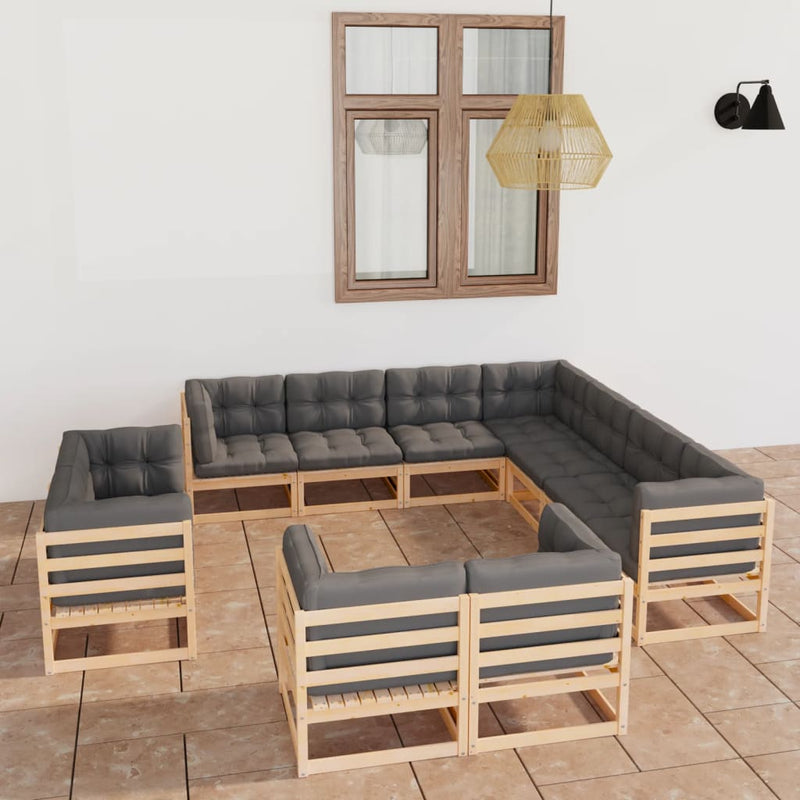 vidaXL 11 Piece Garden Lounge Set with Cushions Solid Pinewood