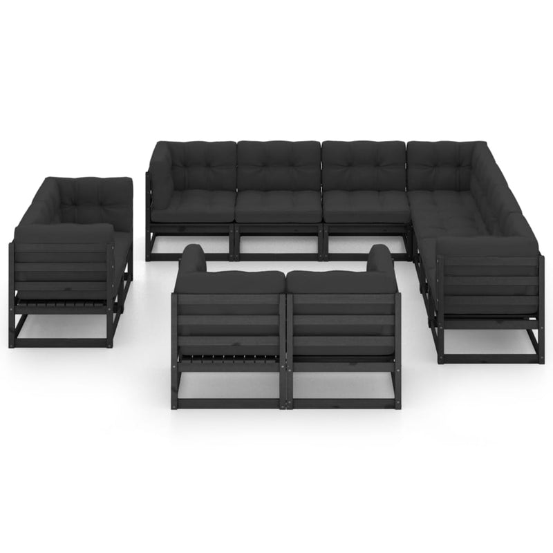 vidaXL 11 Piece Garden Lounge Set with Cushions Black Solid Pinewood