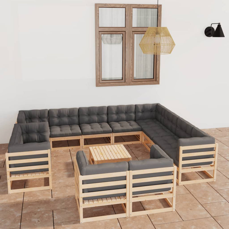 vidaXL 13 Piece Garden Lounge Set with Cushions Solid Pinewood