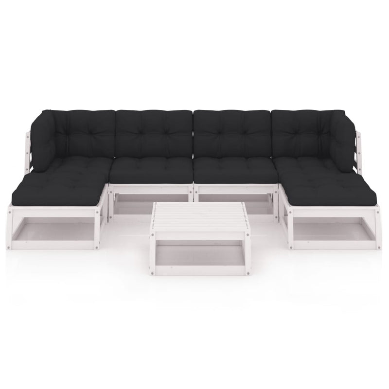 vidaXL 7 Piece Garden Lounge Set with Cushions White Solid Pinewood